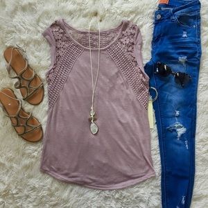 Mauve crochet knit open back top